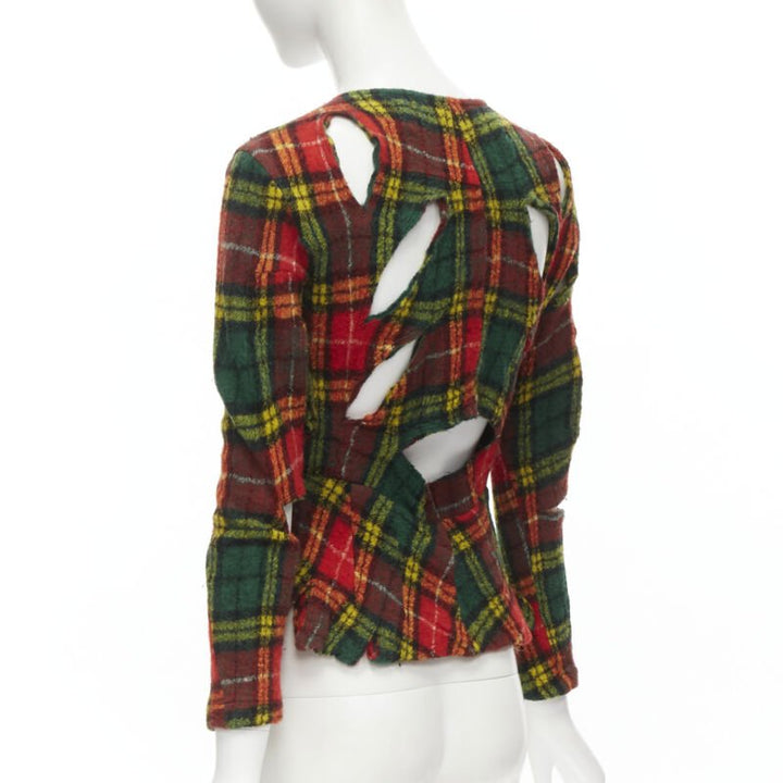 JUNYA WATANABE Vintage 1995 red punk plaid boiled wool cut out jacket S