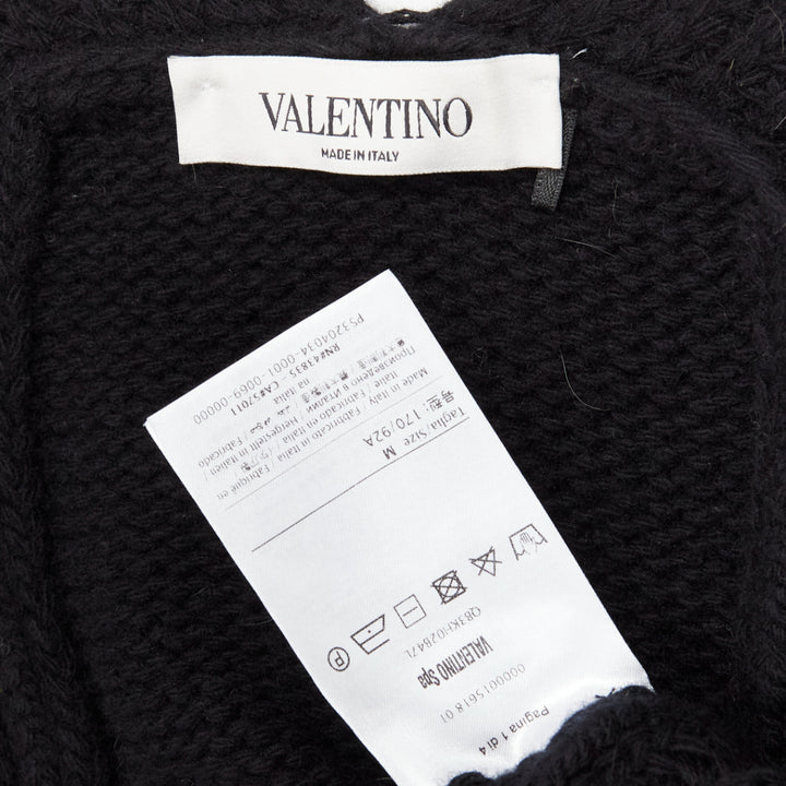 VALENTINO VLTN black 100% virgin wool logo back poncho cardigan M