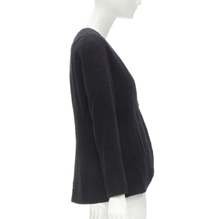 CHANEL 19A black wool boucle gold round shoulder cocoon jacket FR38 M