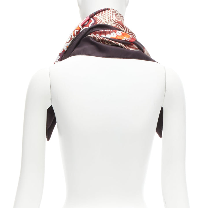 HERMES 100% silk Sulfures Press Papier dark floral print scarf