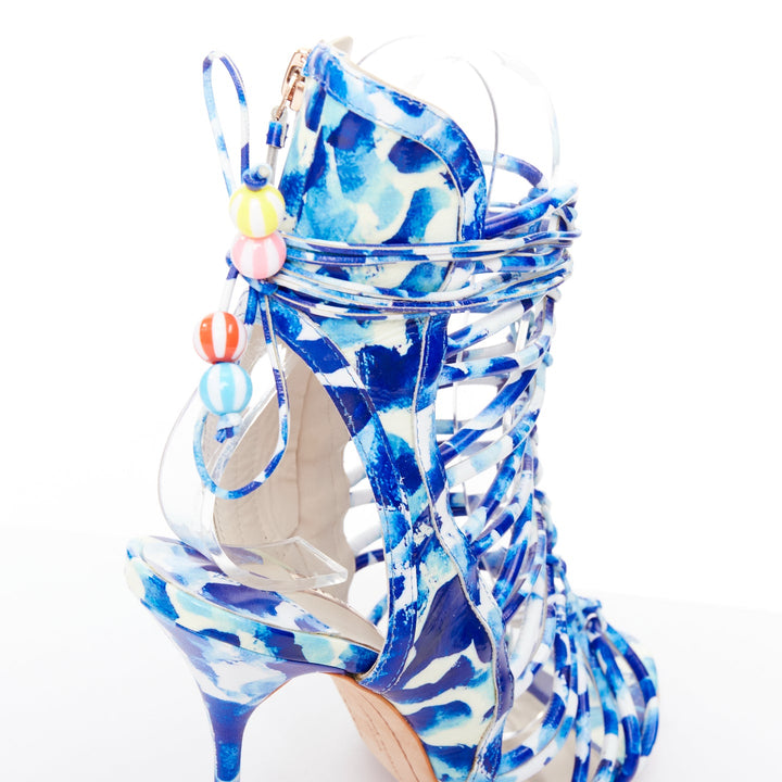 SOPHIA WEBSTER Lacey Oceana Cage blue printed sctappy heels EU38 Zendaya