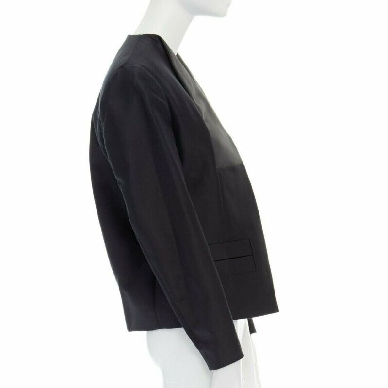 runway BALENCIAGA GHESQUIERE 2012 black leather panel collarless jacket FR34 XS