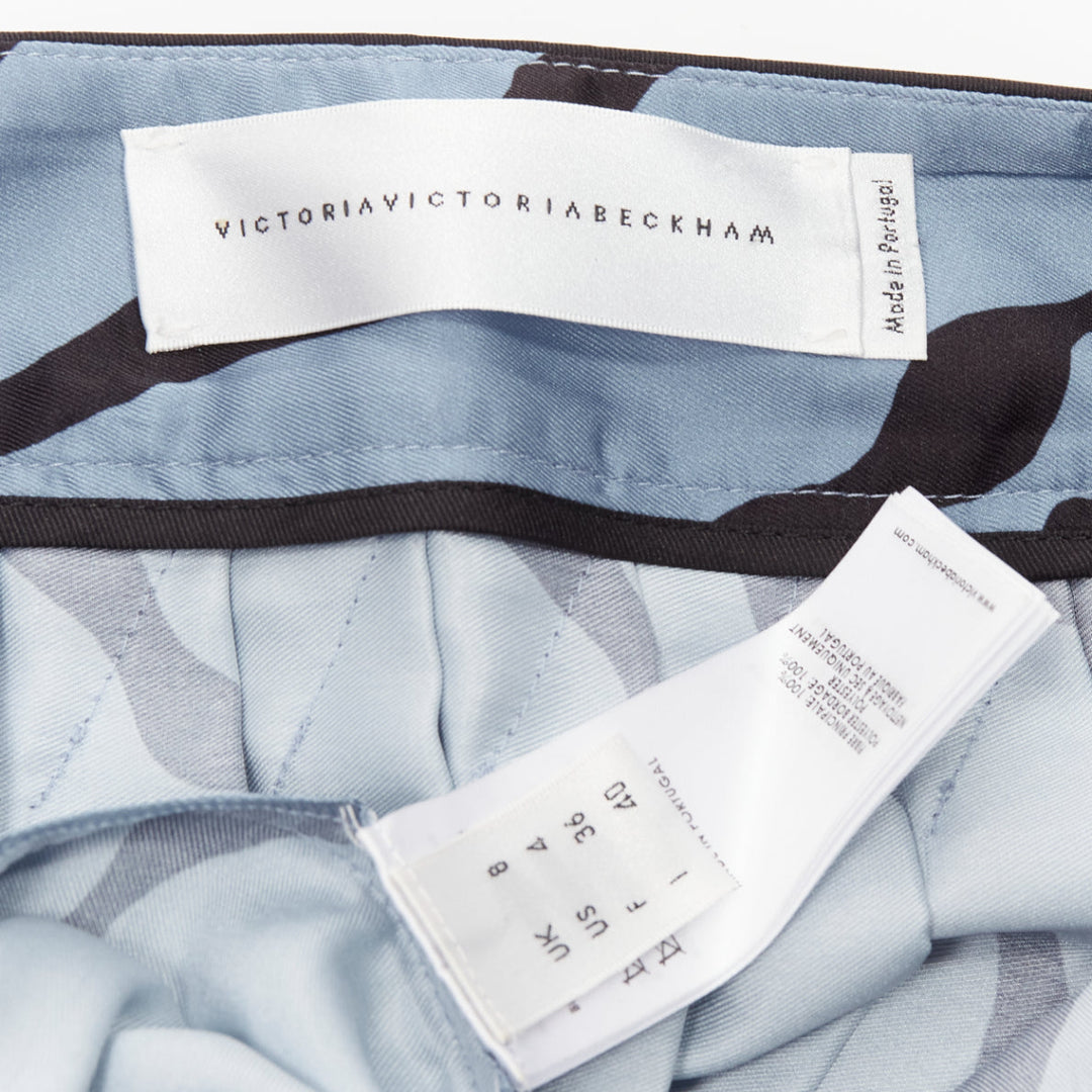 VVB VICTORIA BECKHAM blue black diagonal print pleated bias hem skirt UK8 S