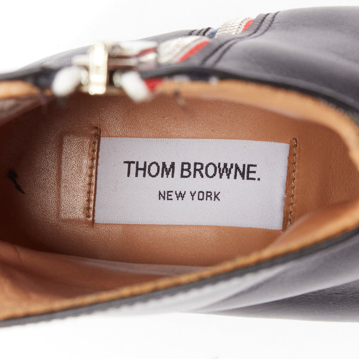 THOM BROWNE black leather red blue tab minimal zip ankle boots EU38