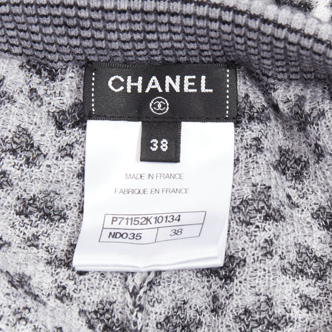 CHANEL 100% cashmere grey CC logo pearl button pattern stretch knit pants FR38 M