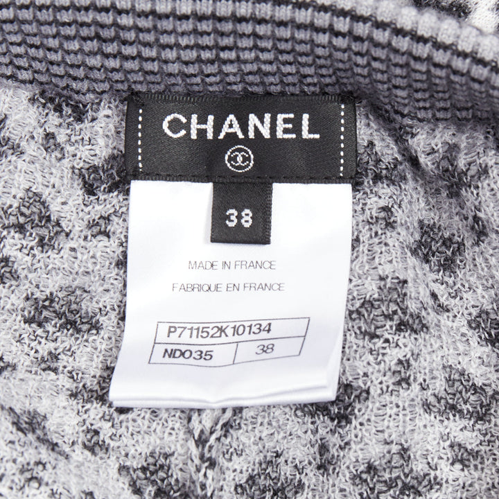 CHANEL 100% cashmere grey CC logo pearl button pattern stretch knit pants FR38 M