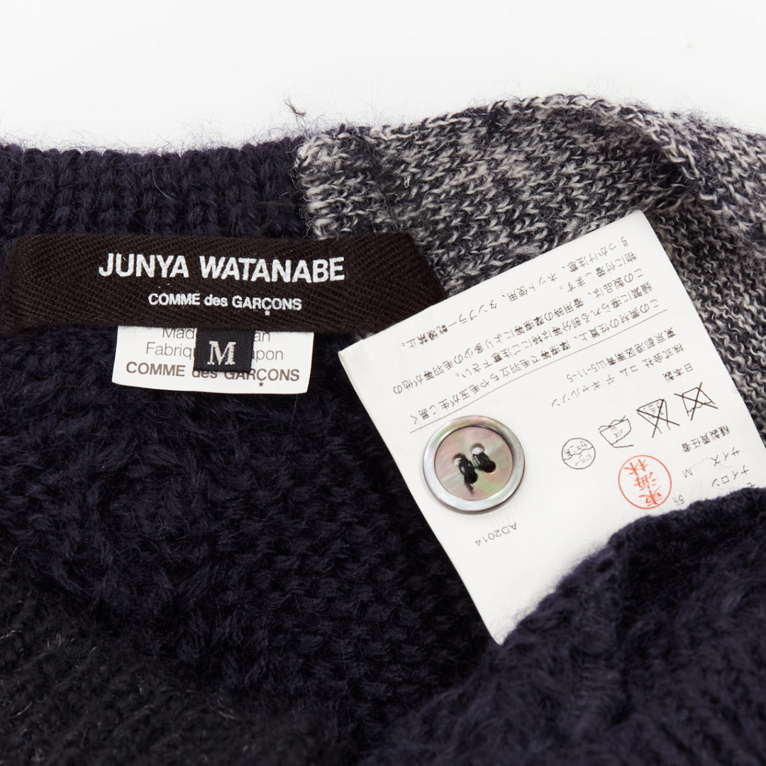 JUNYA WATANABE 2014 navy grey wool mohair blend patchwork loose knit cardigan M