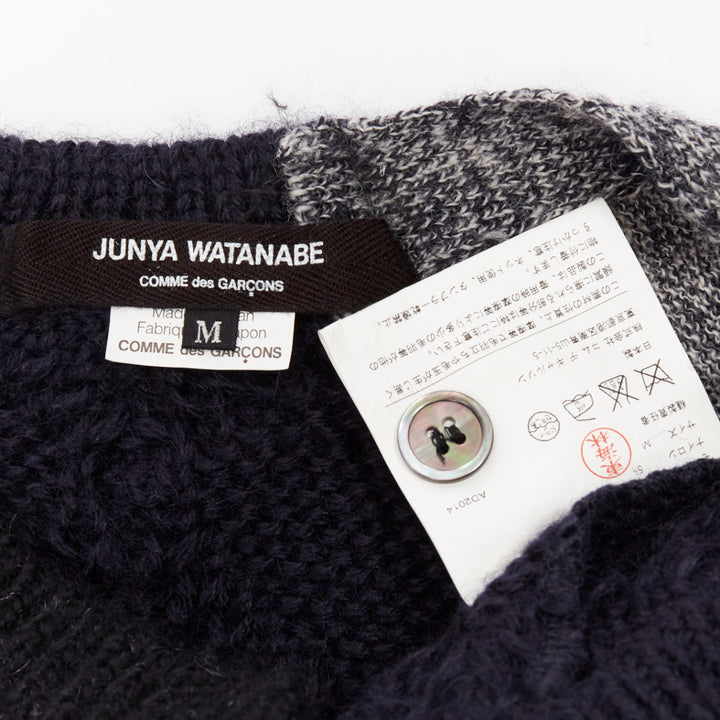 JUNYA WATANABE 2014 navy grey wool mohair blend patchwork loose knit cardigan M