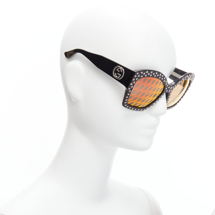 GUCCI GG3870S orange lightning lens square frame star stud sunglasses