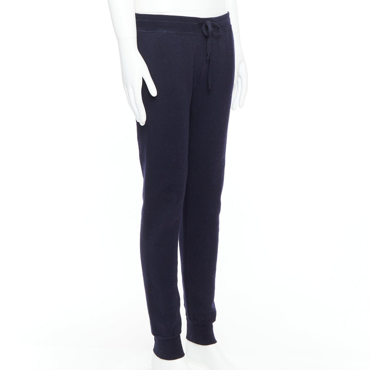 LANVIN navy soft waffle knit drawstring mid waist tapered jogger pants S