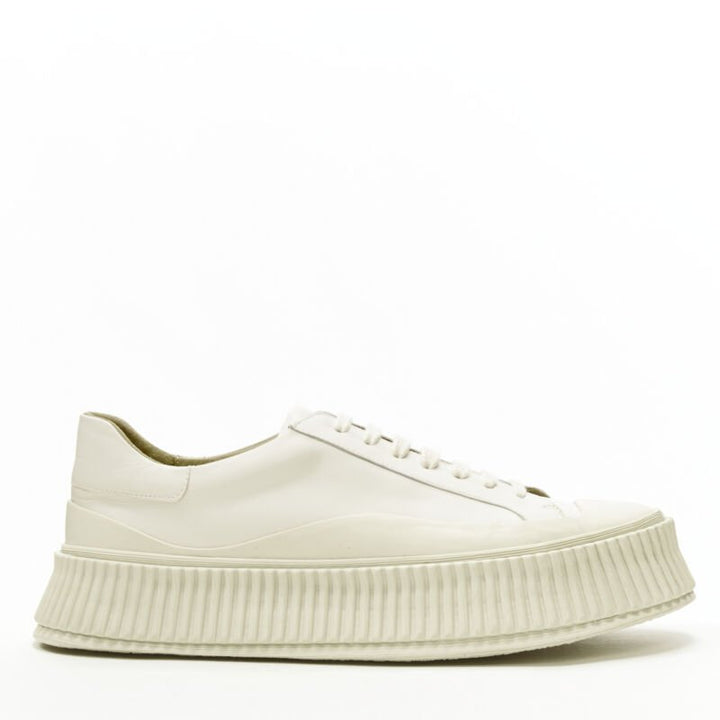 JIL SANDER light beige leather chunky rubber platform sole sneaker EU40
