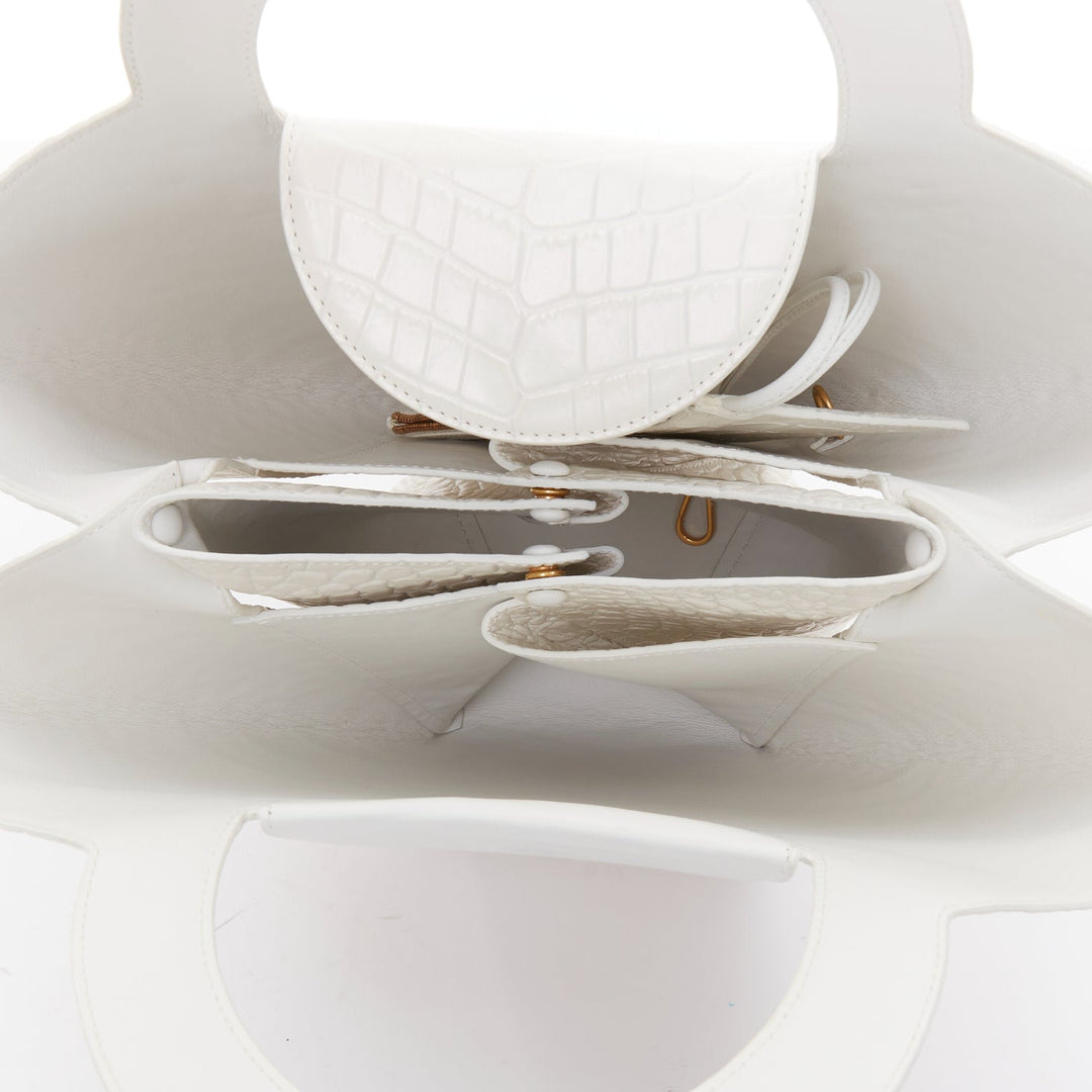 BOTTEGA VENETA white embossed scaled leather top handle tote bag