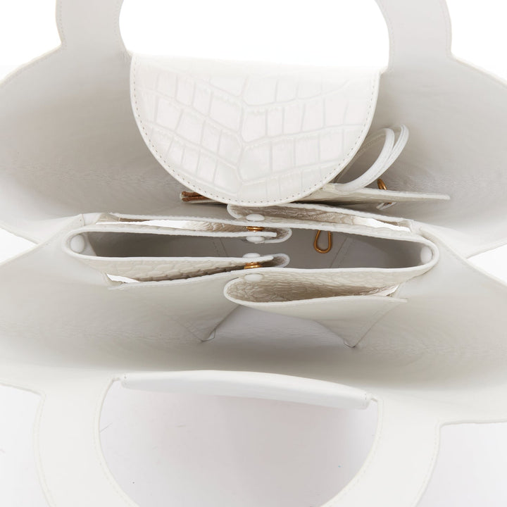 BOTTEGA VENETA white embossed scaled leather top handle tote bag