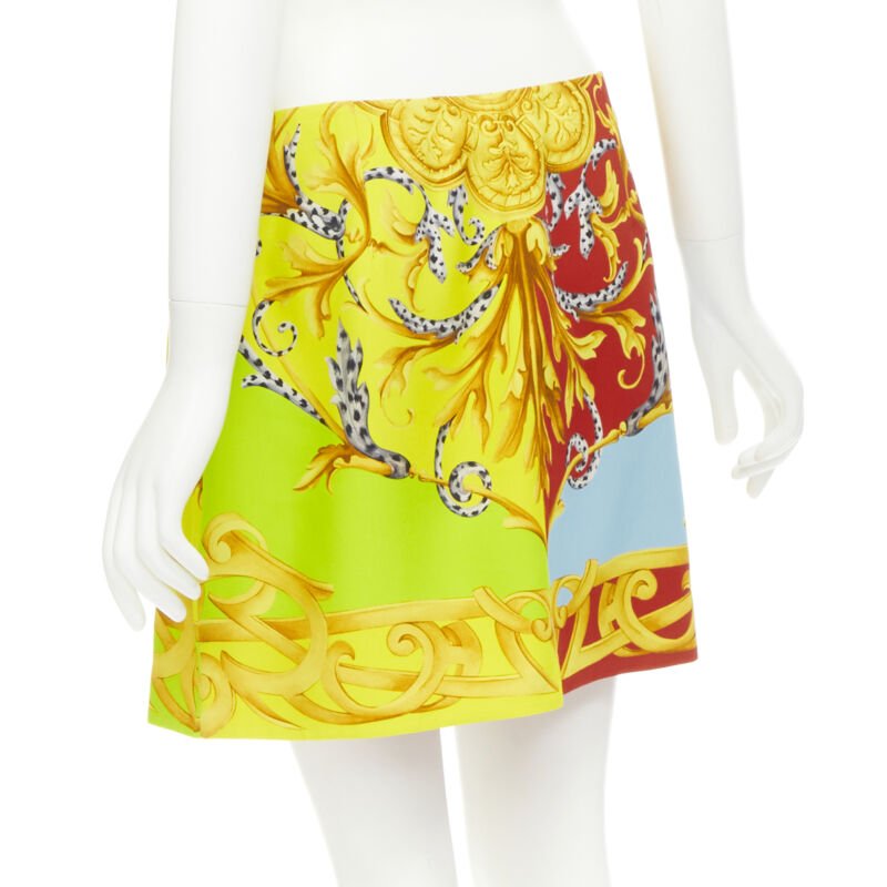 VERSACE Pop Acantus Barocco gold Medusa safety pin slit mini skirt IT40 S