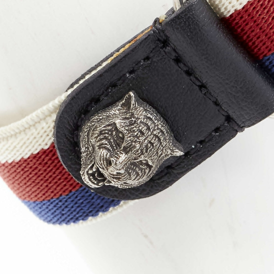 GUCCI ALESSANDRO MICHELE antique silver crystal Butterfly web strap bracelet
