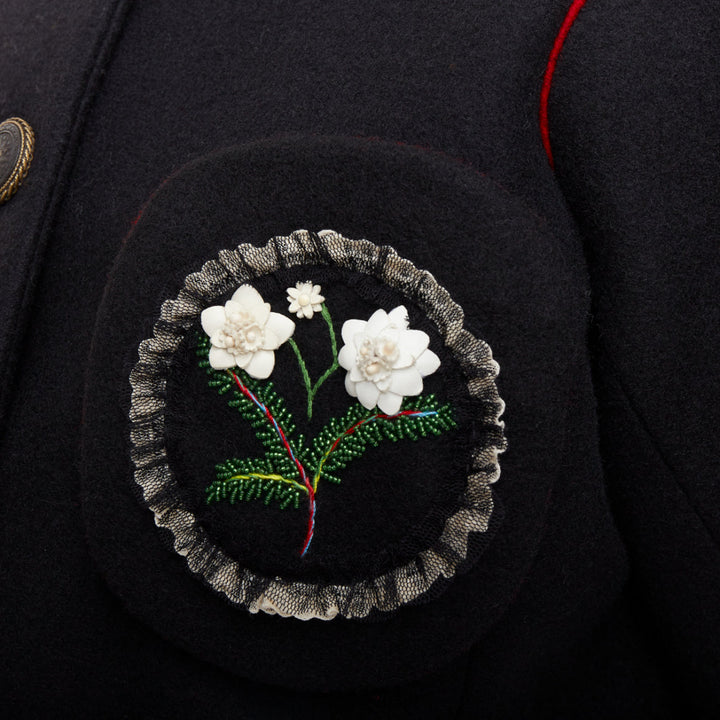 rare CHANEL 2015 Runway Edelweiss flower embroidery circle pocket wool coat FR42