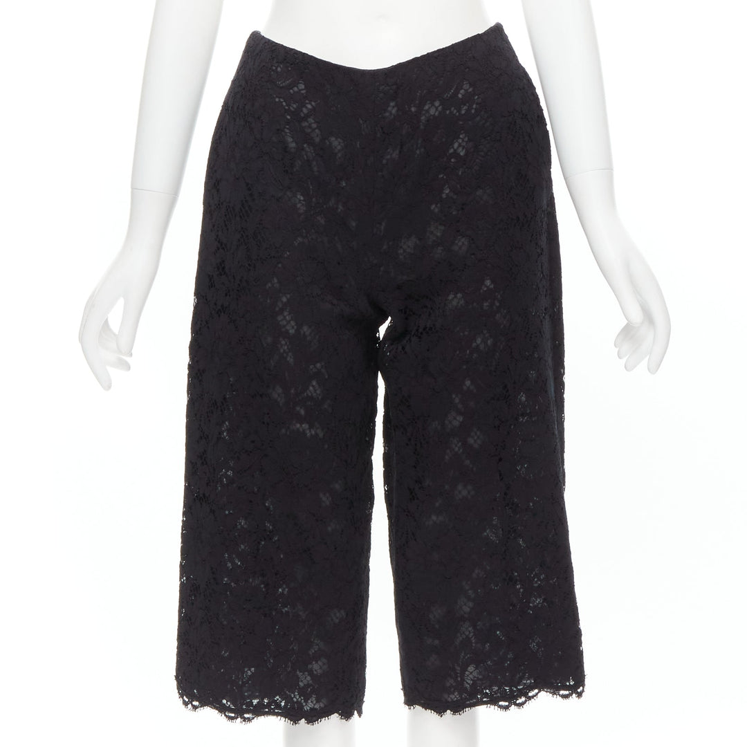 VALENTINO black floral lace knee length culotte shorts IT38 XS