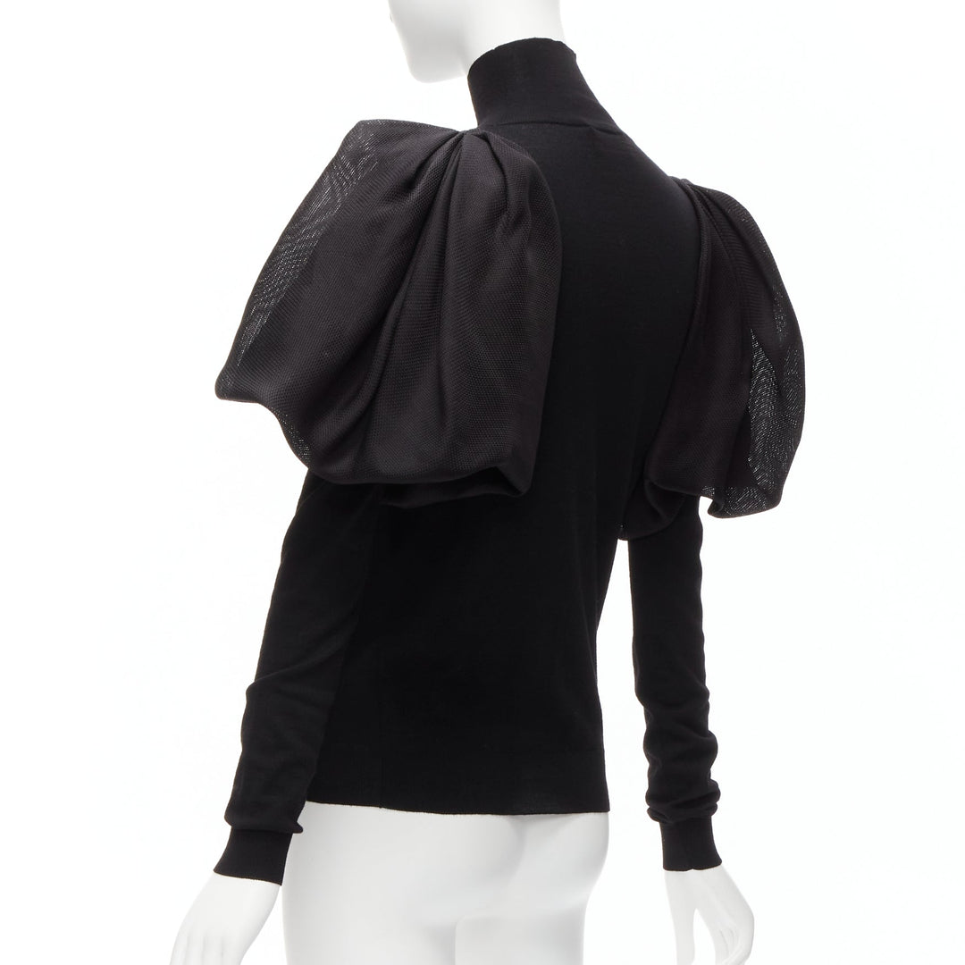 LANVIN 2011 black merino wool silk balloon puff sleeve turtleneck sweater S