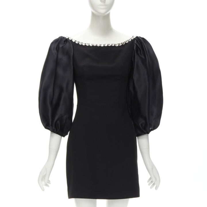 RASARIO black crystal embellished neckline puff balloon sleeves dress FR36 S