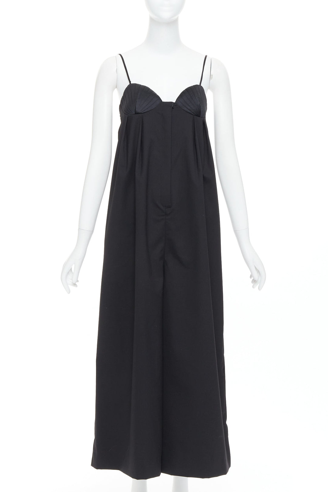 BEVZA black 100% wool Seashell bust wide leg overall jumpsuit XS