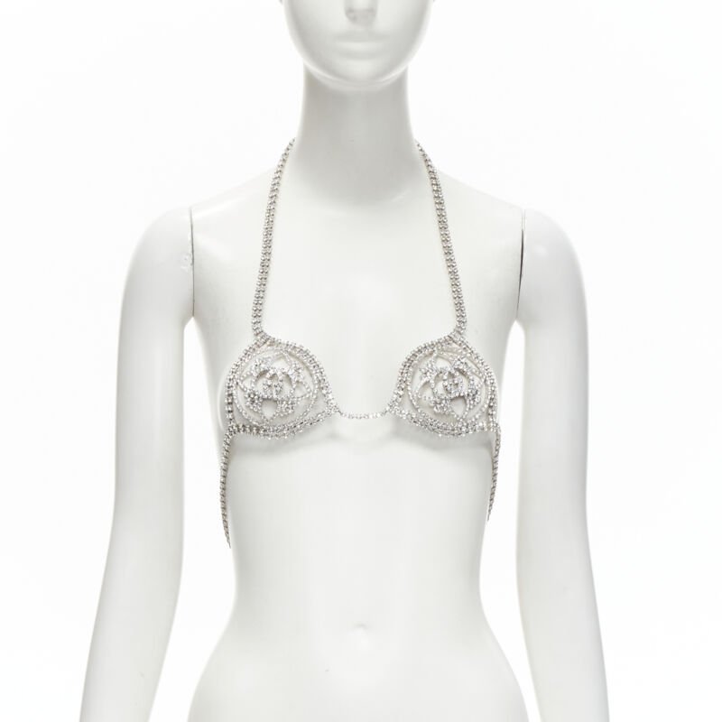 rare GUCCI ALESSANDRO MICHELE 2019 Runway GG rhinestone crystals showgirl bra