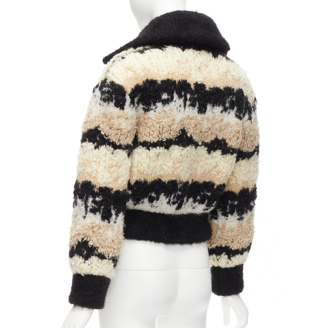 CHANEL 20N Coco Neige CC pearl zip cream wool cashmere cropped bomber FR34 XS