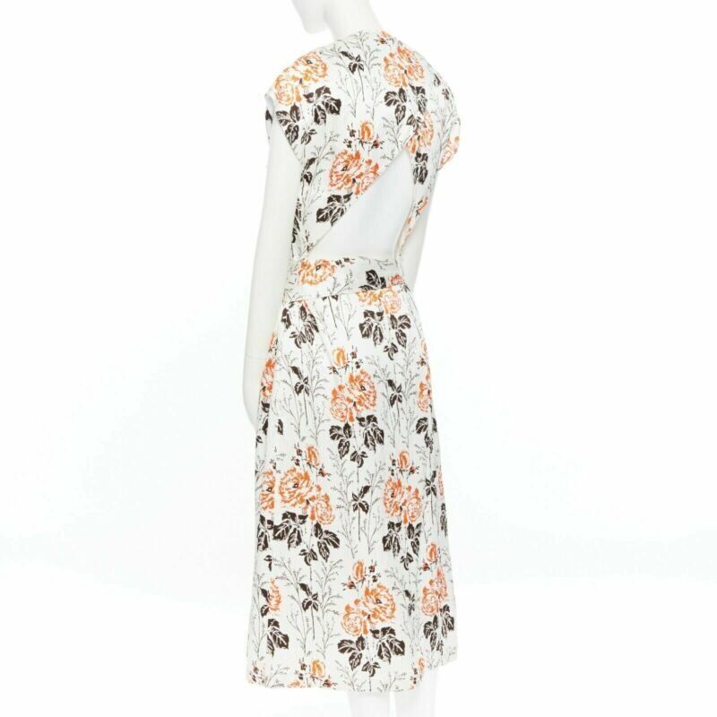 VICTORIA BECKHAM 2017 Runway floral print cut open back belted dress UK12 M