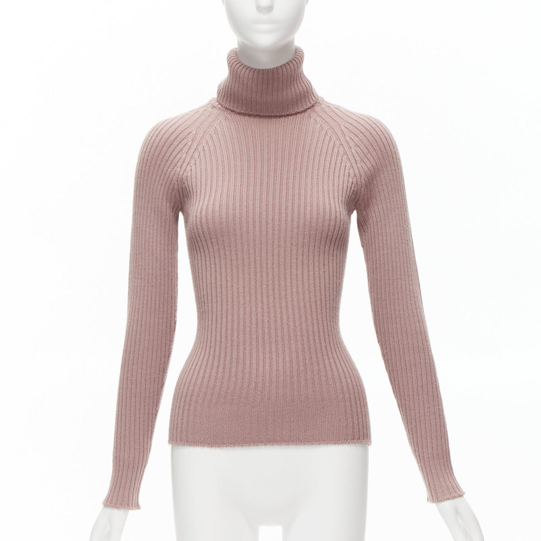 DOLCE GABBANA mauve pink raglan ribbed turtleneck sweater top IT42 M