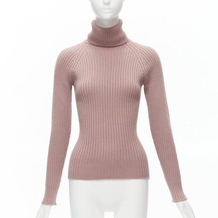 DOLCE GABBANA mauve pink raglan ribbed turtleneck sweater top IT42 M
