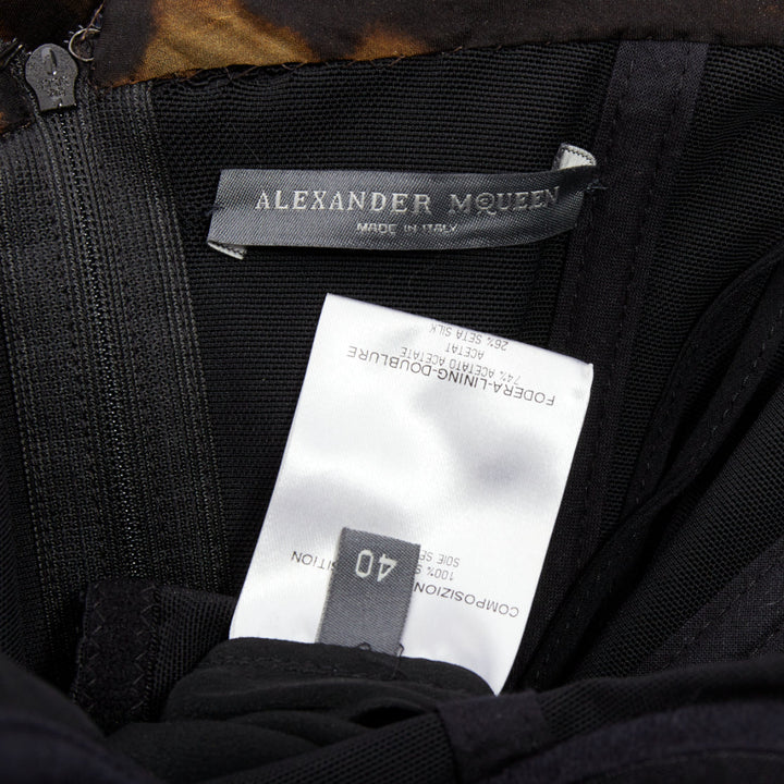 ALEXANDER MCQUEEN 2011 100% silk leopard print corseted long gown IT40 S