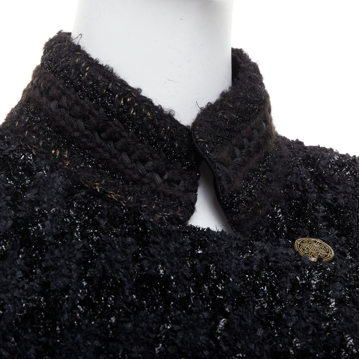 CHANEL 10A Paris Shanghai Runway black metallic checked qipao coat FR40