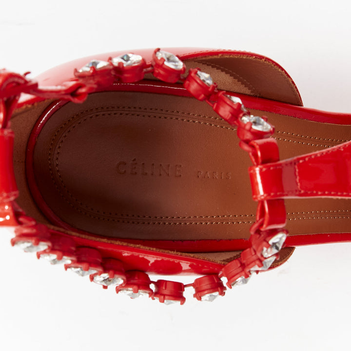 OLD CELINE Phoebe Philo Tango red patent crystal t-strap heels EU38