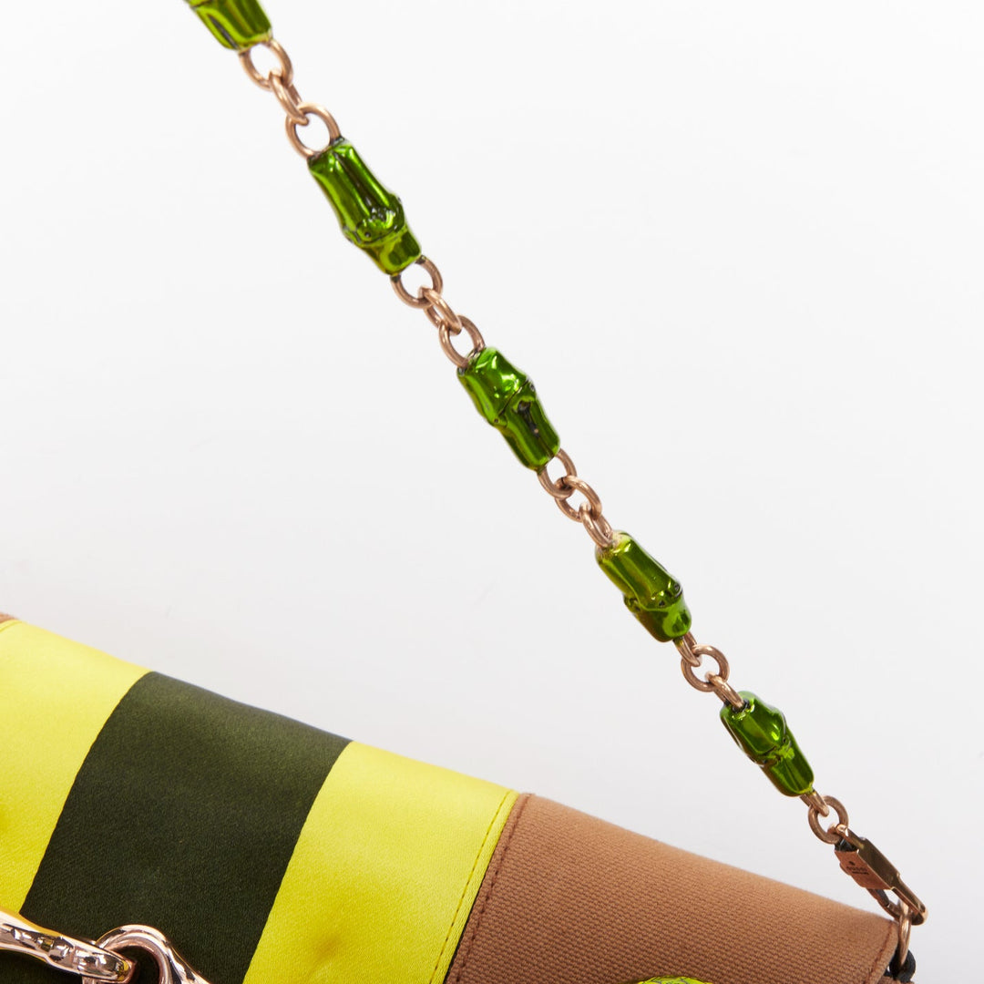 rare GUCCI Tom Ford 2004 green Dragon Horsebit crystal tan yellow canvas bag