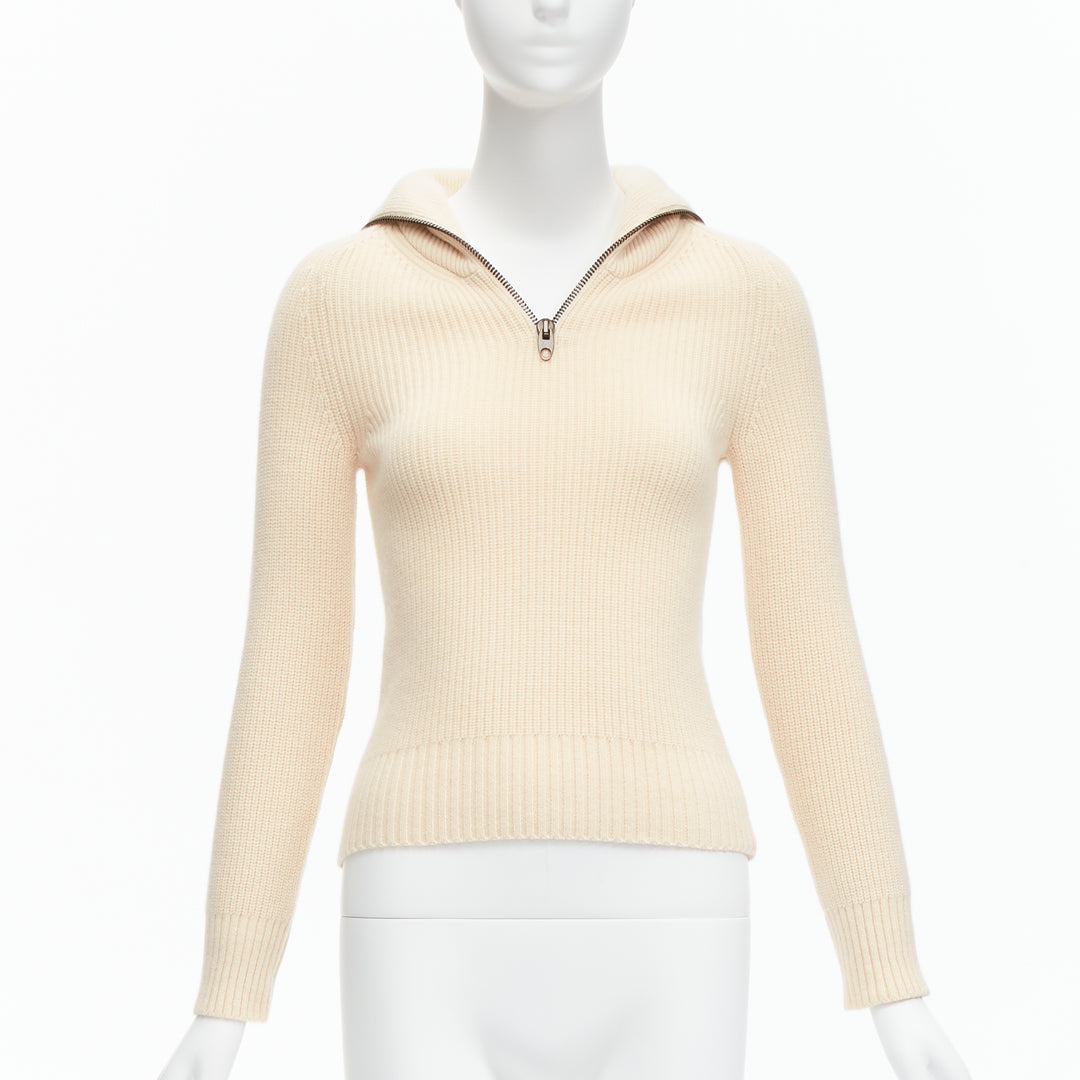 PETAR PETROV 2022 100% cashmere cream half zip sailor collar sweater FR34 XS