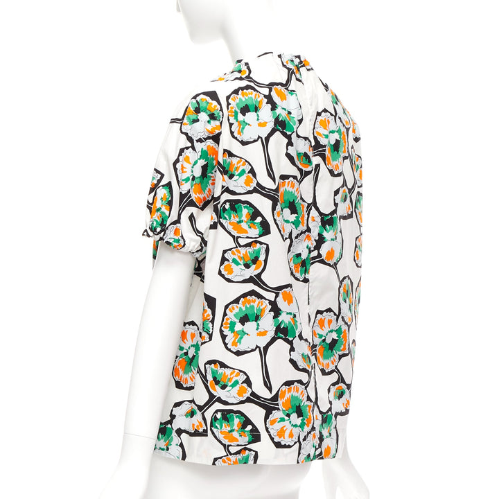 MARNI green orange floral print drawstring loop toggle shirt IT40 S