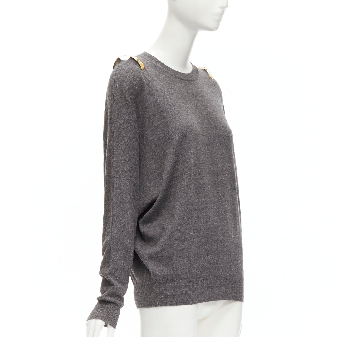 GIVENCHY Riccardo Tisci gold metal shoulder bar cuff grey wool alpaca sweater S