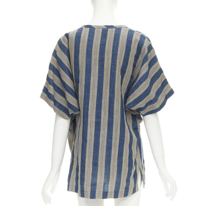 COMME DES GARCONS Vintage brown blue striped linen boxy fit shirt S
