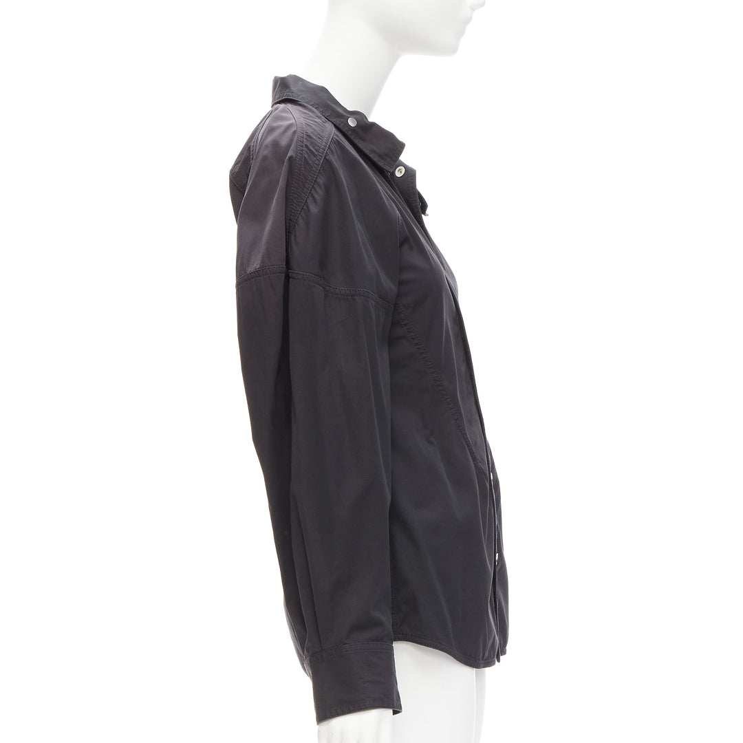 BOTTEGA VENETA black cotton blend 3D cut sleeves snap button shirt IT36 S