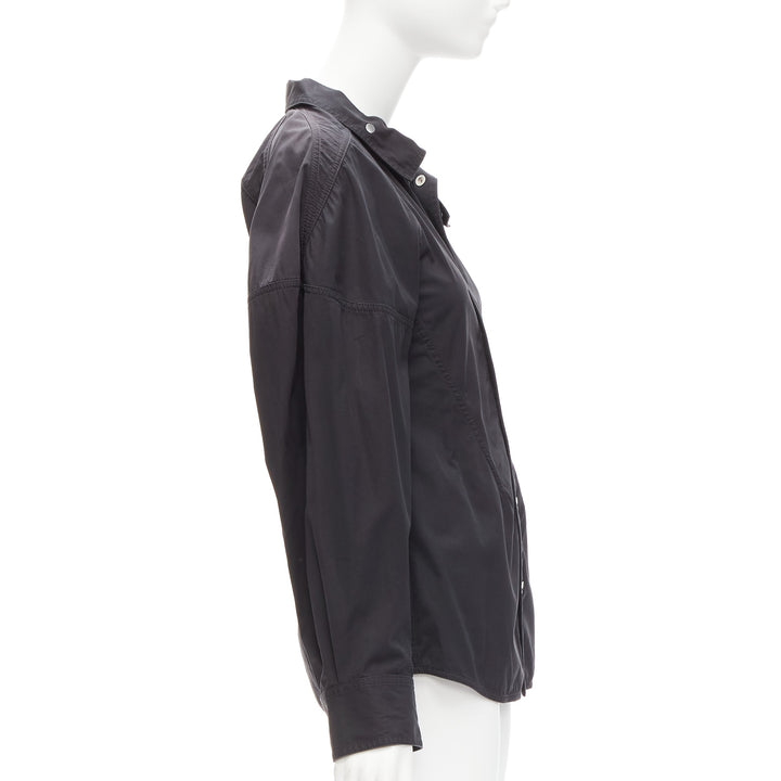 BOTTEGA VENETA black cotton blend 3D cut sleeves snap button shirt IT36 S