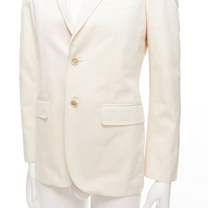JIL SANDER cream cotton hand stitched lapel pocket single vent blazer IT46 S
