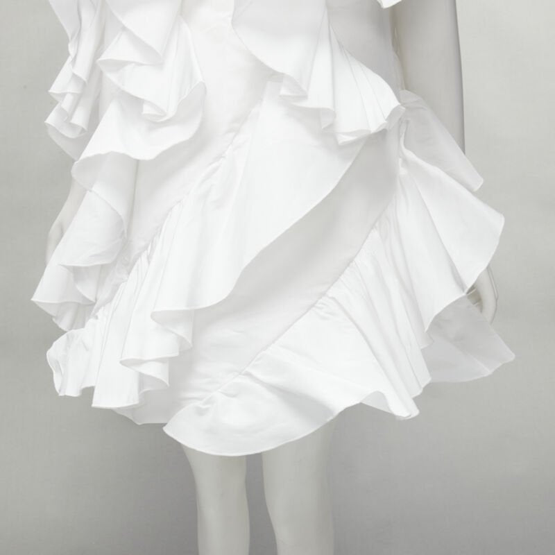 ALEXANDER MCQUEEN 2022 Hybrid white spiral ruffle cotton tshirt dress IT36 XS