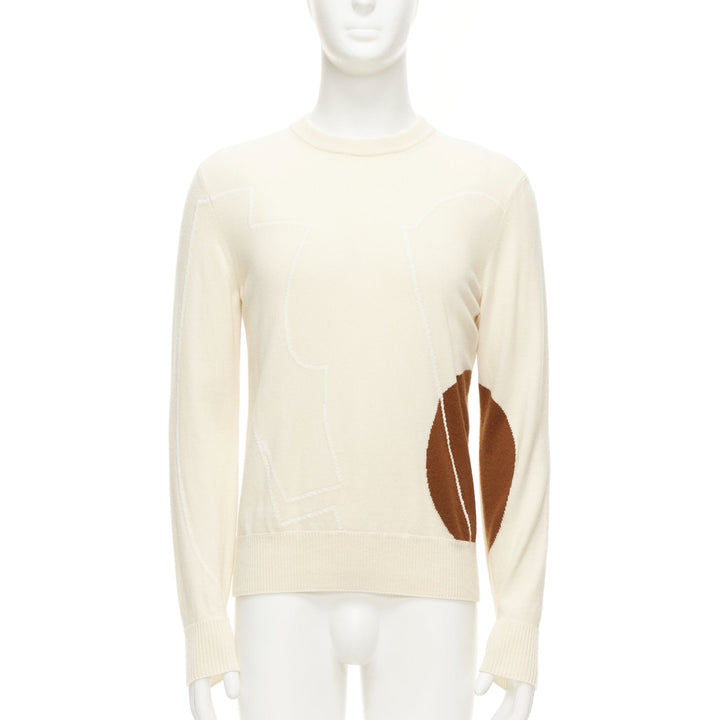 LORO PIANA 100% cashmere cream brown abstract graphic sweater IT48 M