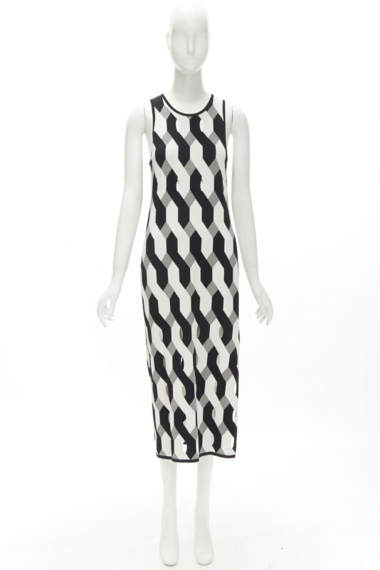 RAG & BONE black grey geometric woven cut out knitted dress S
