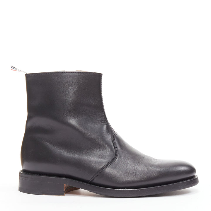 THOM BROWNE black leather red blue tab minimal zip ankle boots EU38
