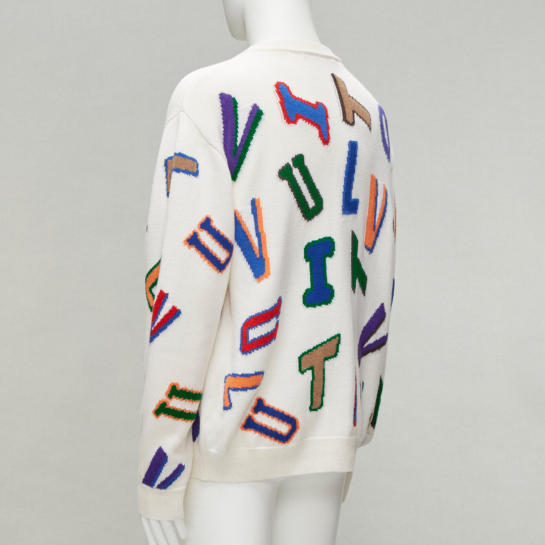 LOUIS VUITTON Virgil Abloh NBA 2021 white logo letters wool sweater XL