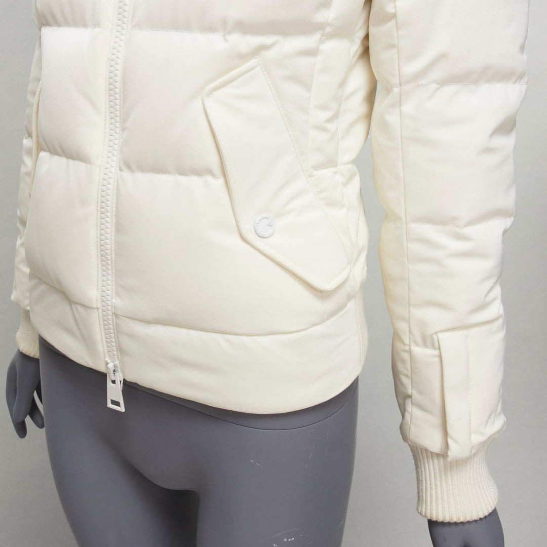 ROSSIGNOL ivory fur trim hood logo hooded down puffer jacket IT38 XS