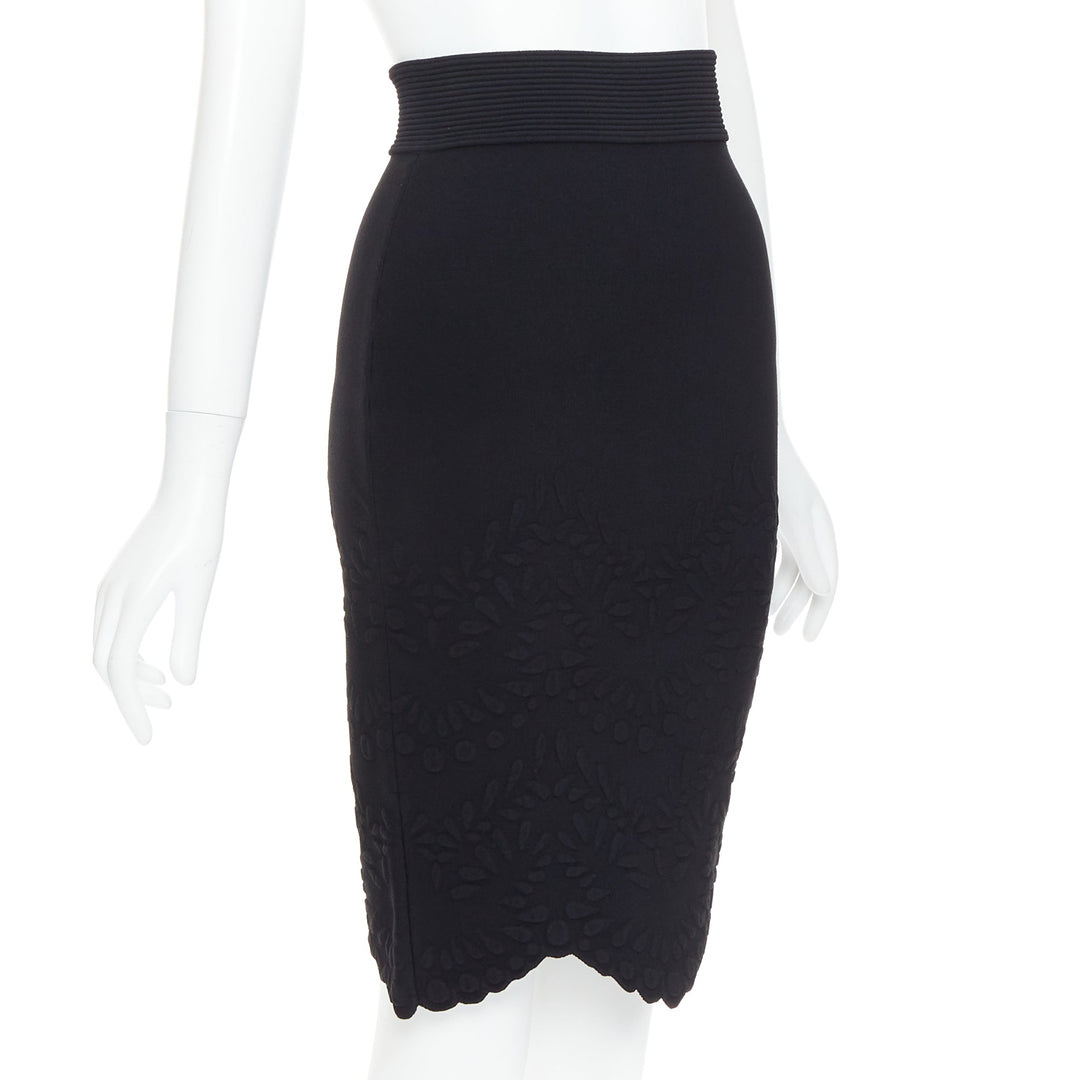 ALEXANDER MCQUEEN black jacquard knit scallop hem pencil skirt XS