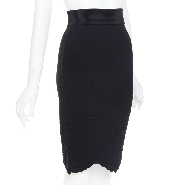 ALEXANDER MCQUEEN black jacquard knit scallop hem pencil skirt XS