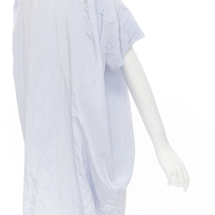 MARNI light blue yellow overstitching crinkled viscose round boxy dress IT38 XS