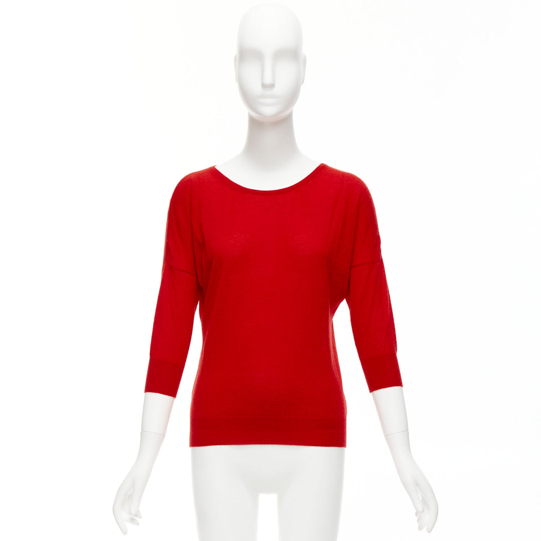 ALEXANDER MCQUEEN 100% cashmere red drop sleeve wide neck sweater top XS
